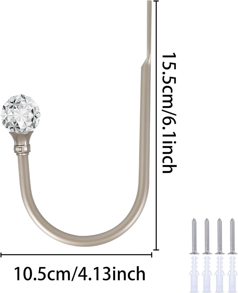 groleca 2 x Heavy Duty U Shaped Metal Curtain Holdbacks Curtain Tiebacks with Clear Crystal Ball Pull Backs Curtain Holders for Drapes (Silver) - Image 4